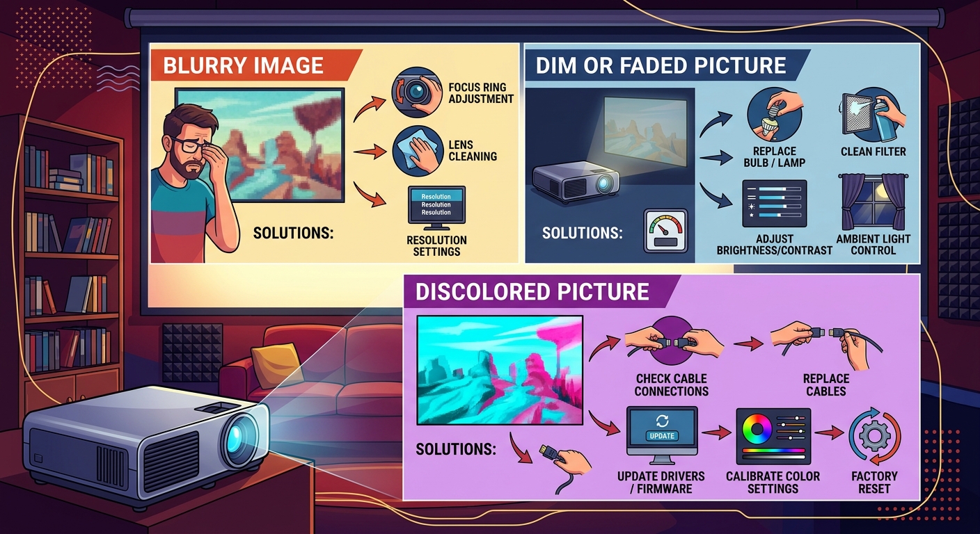 Projector Image Quality Problems: Blurry, Dim, or Discolored Picture Solutions - Illustration 1